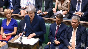 Therea May, durante su intervención en la Cámara de los Comunes. (AFP)