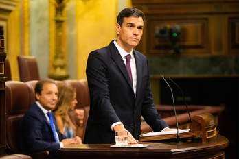 Pedro Sánchez, durante su intervención en el Congreso. (J.DANAE / FOKU)