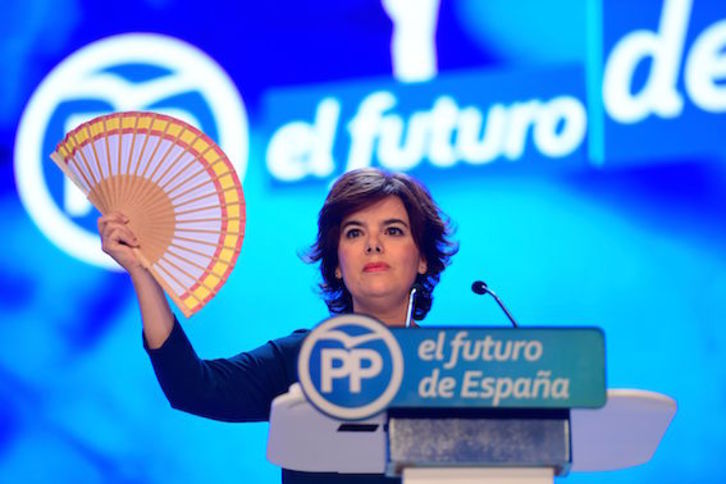Sáenz de Santamaría, durante su discurso. (Pierre-Philippe MARCOU/AFP)