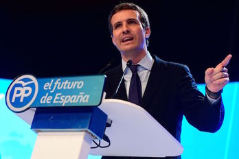 Casado, en su discurso tras ser elegido para presidir el PP. (Pierre-Philippe MARCOU/AFP)