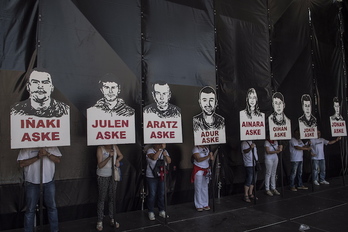 Movilización por los jóvenes de Altsasu en los pasados sanfermines. (Jagoba MANTEROLA/FOKU)