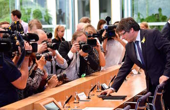 La comparecencia de Puigdemont en Berlín ha despertado una gran expectación mediática. (Tobias SCHWARZ/AFP)