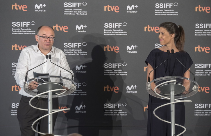 Jose Luis Rebordinos eta Ruth Anucita, Zinemaldiaren 66. edizioaren aurkezpenan. (Andoni CANELLADA/FOKU)