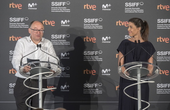 Jose Luis Rebordinos eta Ruth Anucita, Zinemaldiaren 66. edizioaren aurkezpenan. (Andoni CANELLADA/FOKU)