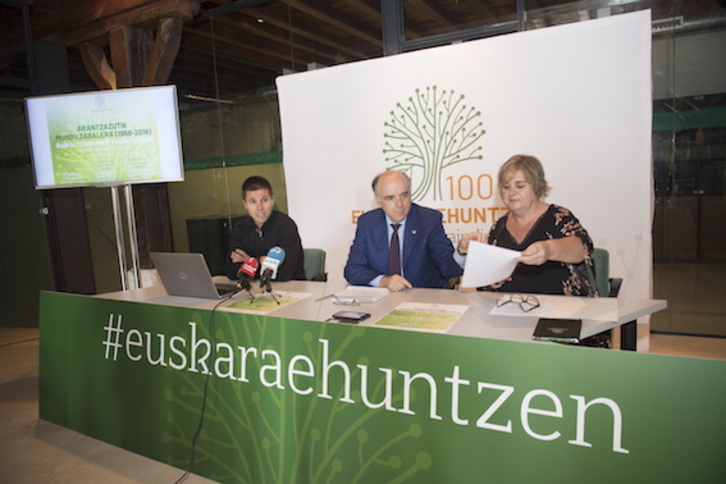 Euskaltzaindiak Arantzazun ospatuko duen XVII. Biltzarraren aurkezpen agerraldia. (Gorka RUBIO/FOKU)