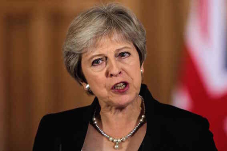 Theresa May, durante su alocución desde Downing Street. (Jack TAYLOR/AFP)