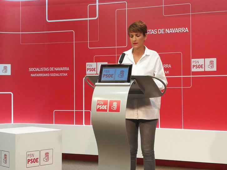 María Chivite, en una comparecencia en la sede del PSN. (@MartxeloDiaz)