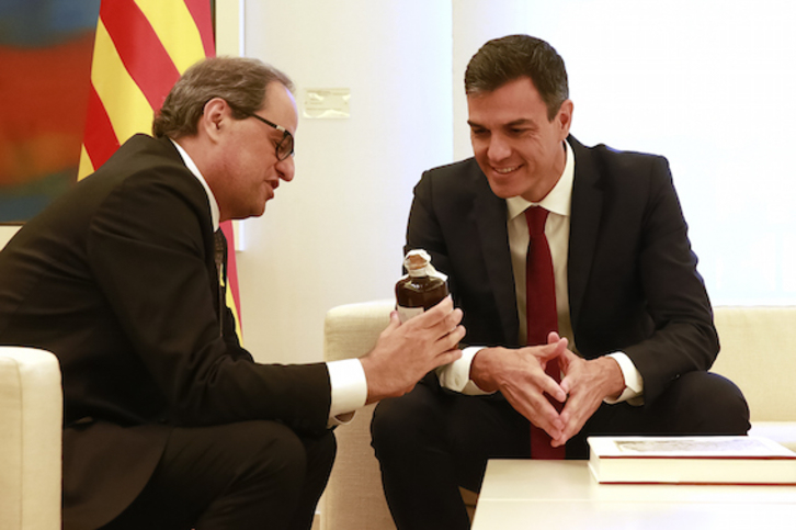Los presidentes Quim Torra y Pedro Sánchez, en una reunión en julio de 2018 en la Moncloa. (MONCLOA)