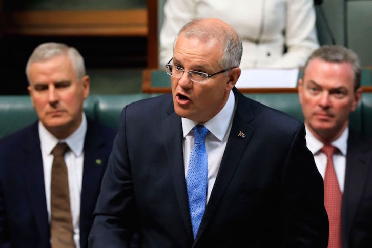 El primer ministro australiano, Scott Morrison, durante su alocución ante el Parlamento. (Sean DAVEY/AFP)