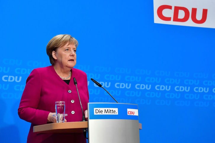 La canciller alemana, Angela Merkel, ha comparecido en la sede de la CDU. (Tobias SCHWARZ/AFP)