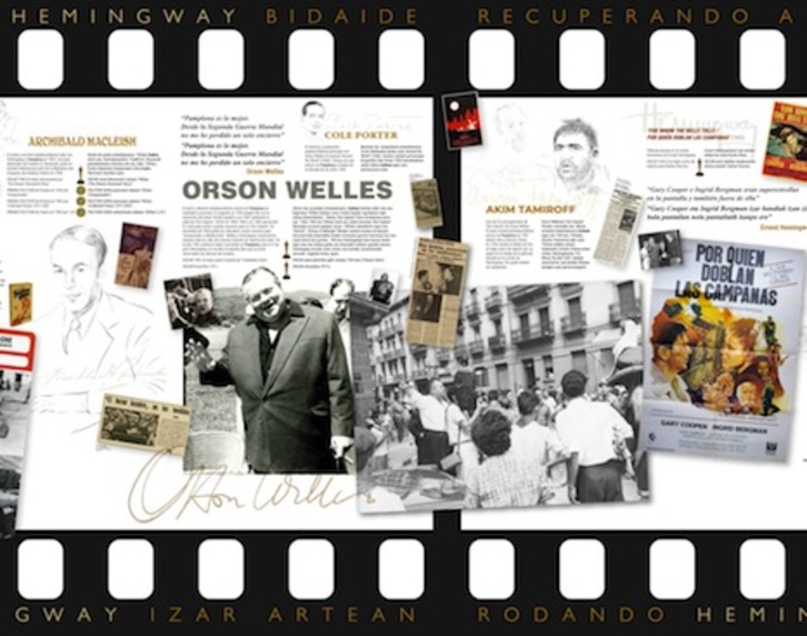 Panel del ciclo sobre Hemingway en el que aparece Orson Welles. (AYUNTAMIENTO DE IRUÑEA)