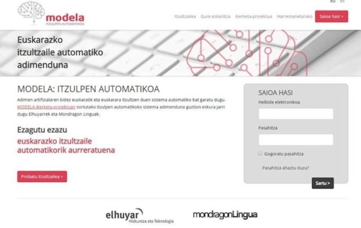 MODELA itzulpen automatikoaren web orria