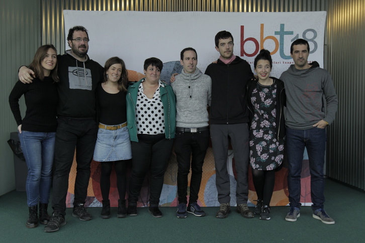 Larunbatean ariko diren finalistek prentsaurrekoa eskaini dute Bilbon. (Aritz LOIOLA / FOKU)