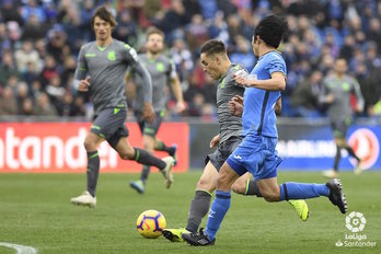 Momento del partido entre el Getafe y la Real. (@RealSociedad)