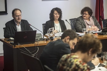 María José Pérez Jarauta, directora gerente del Instituto de Salud Pública y Laboral (ISPLN), en el centro, en su intervención en el Parlamento. (Jagoba MANTEROLA/FOKU)