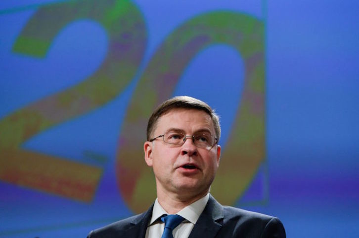 El vicepresidente del Ejecutivo comunitario para el Euro, Valdis Dombrovskis. (Aris OIKONOMOU/AFP)