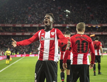 Iñaki Williams celebrando un gol en San Mamés. (Marisol RAMIREZ / FOKU)