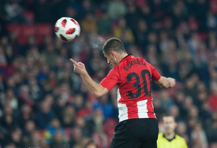 Guruzeta ha marcado con este testarazo su primer gol con el Athletic. (@AthleticClub)