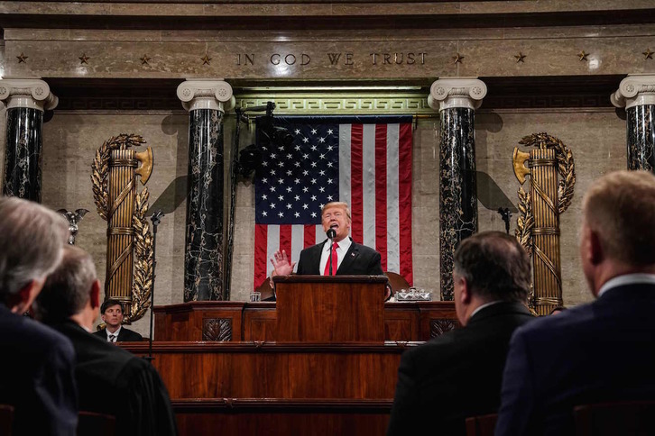 Trump, en el Congreso en su discurso anual sobre el Estado de la Unión. (Doug MILLS / FOKU)