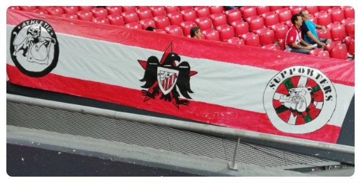 Pancarta por la que ha sido el Athletic multado, según ha denunciado ICHH en las redes sociales.