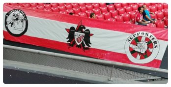 Pancarta por la que ha sido el Athletic multado, según ha denunciado ICHH en las redes sociales.