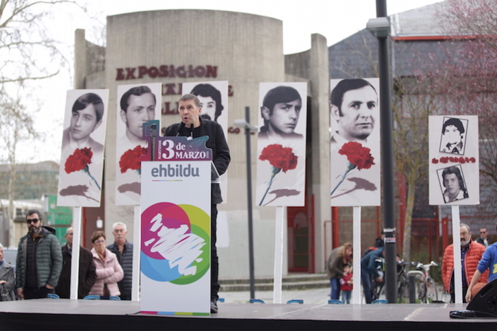Arnaldo Otegi durante el acto convocado por EH Bildu en Gasteiz. FOKU
