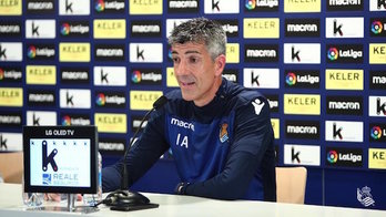 Imanol, en la rueda de prensa de esta mañana. (@RealSociedad)