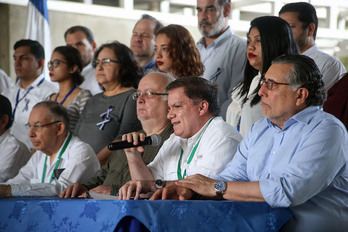 Miembros de la oposición nicaragüense en una rueda de prensa (Maynor VALENZUELA/AFP)