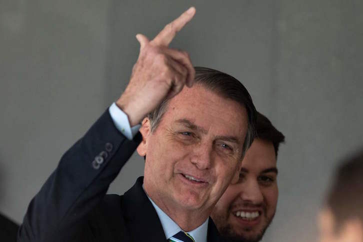 El presidente de Brasil, Jair Bolsonaro, en un acto en el Palacio Planalto. (Sergio LIMA/AFP)