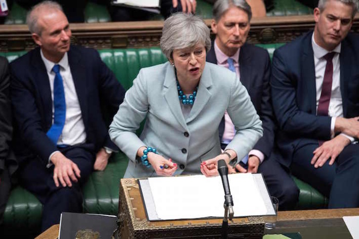 La primera ministra británica, Theresa May, ayer, en la Cámara de los Comunes. (Jessica TAYLOR/AFP)