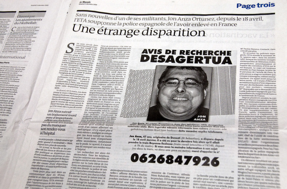 Le Monde egunkari frantsesak zenbait informazio kaleratu zituen Anzaren desagerpenari buruz 2009-12-4an. (FOKU)