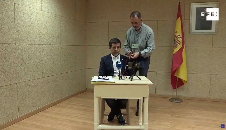 Captura de pantalla de la comparecencia de Jordi Sànchez. (Agencia Efe)