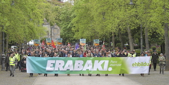 Imagen de la manifestación que ha recorrido Iruñea esta mañana. (Idoia ZABALETA/FOKU)
