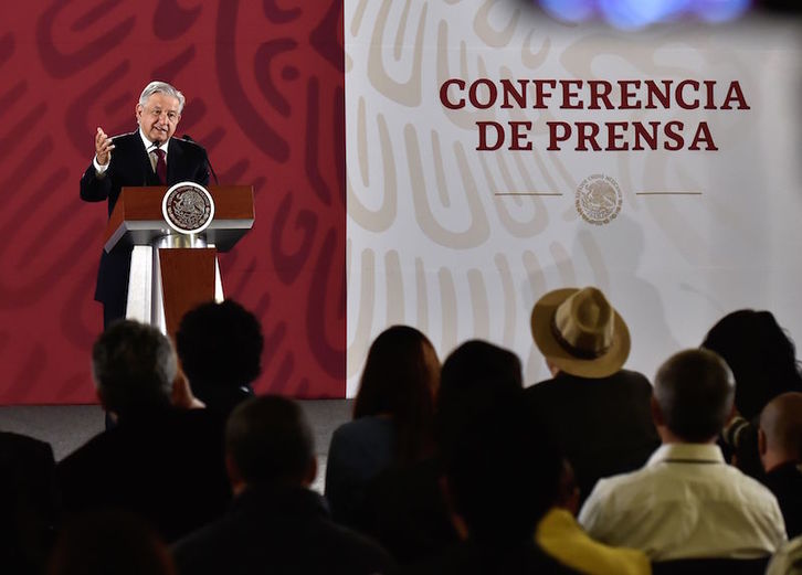 Comparecencia del presidente mexicano, Andrés Manuel López Obrador, el pasado día 8 en Ciudad de México. (STR/AFP)