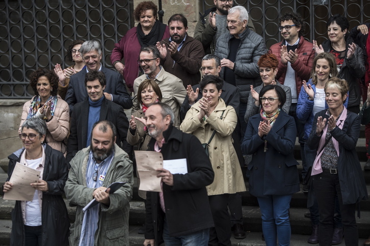 Comparecencia de los candidatos de Cambio-Aldaketa hoy en Iruñea. (Jagoba MANTEROLA/FOKU)