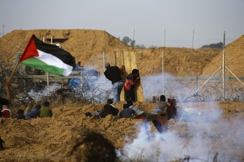 Protestas de palestinos en el sur de Gaza. (Said KHATIB/AFP)
