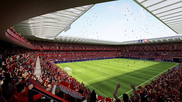 Así será el interior del estadio de Osasuna cuando acabe la reforma, en año y medio. (MURO ROJO TWITTER)