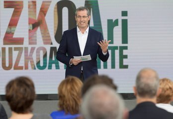 Markel Olano, en el acto político de hoy en Donostia.