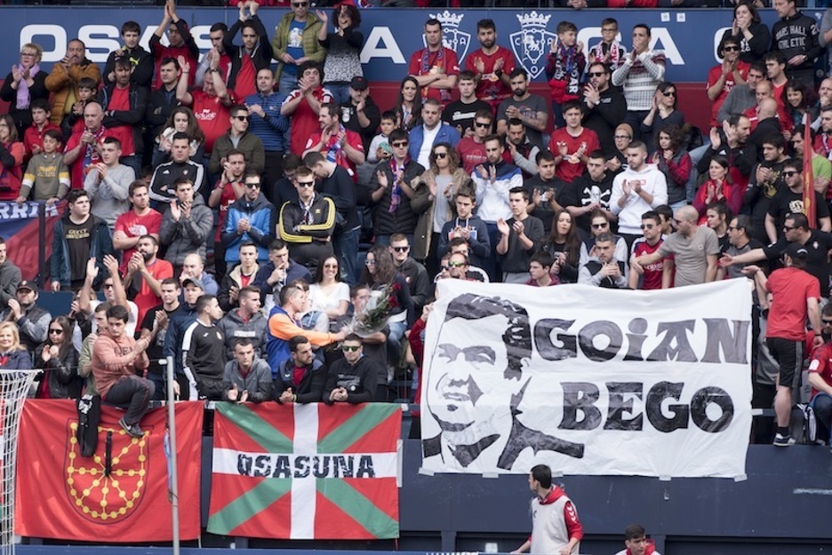 Sin vivir el ascenso se ha quedado Javier Miranda, presidente muy popular y recordado en la grada a su muerte en marzo. (Iñigo URIZ | FOKU)