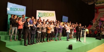 Acto de EH Bildu en la Casilla de Bilbo, con Otegi, Ilardia, Goirizelaia y Barrena, entre otras. (EH Bildu)