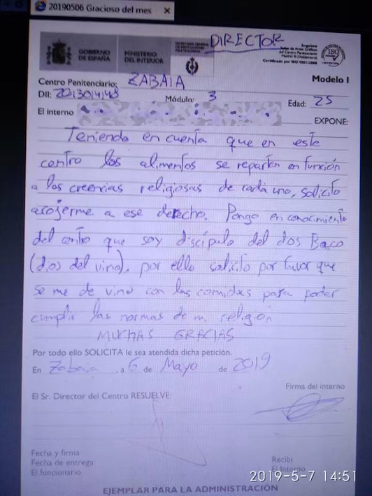  Imagen de la carta remitida por el recluso difundida por el diario ‘Público’.