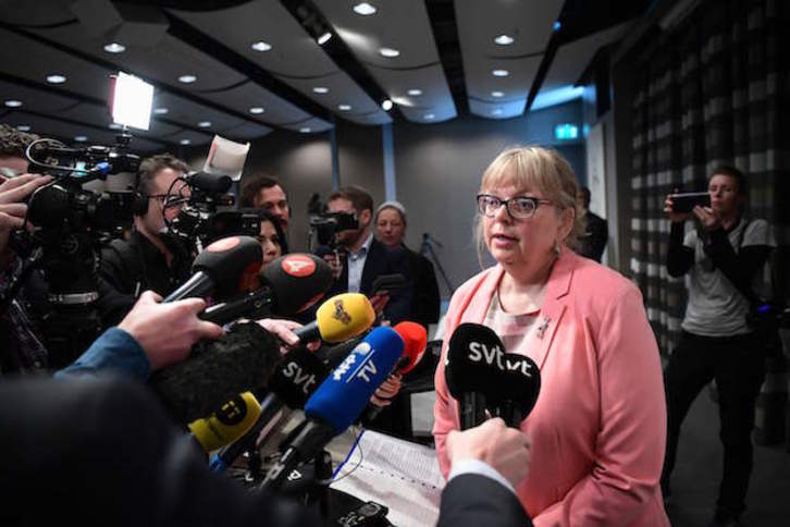 La fiscal superior adjunta Eva-Marie Persson, durante su comparecencia. (Jonathan NACKSTRAND / AFP) 
