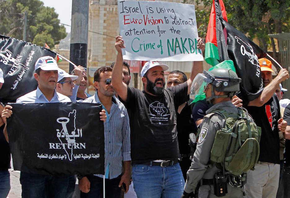 Eurovisión, presente en las protestas de Belen. (Musa Al Shaer / AFP)