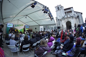 Arnado Otegin, en el acto de Agurain. (Endika PORTILLO-FOKU)