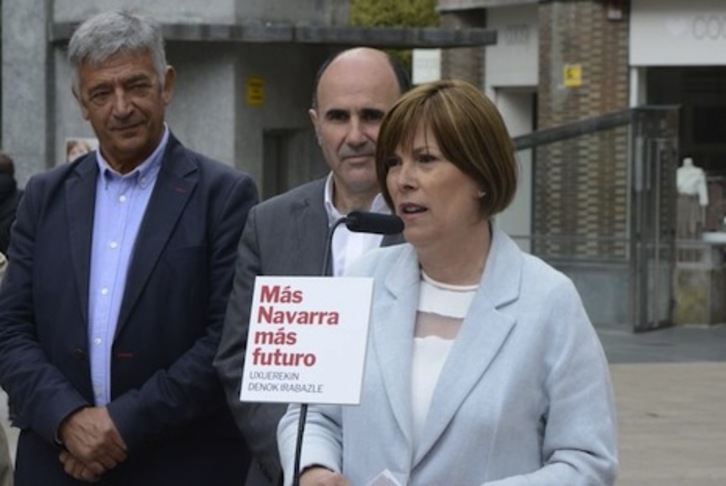 Barkos, en su acto electoral en la plaza del Vínculo de Iruñea. (GEROA BAI)