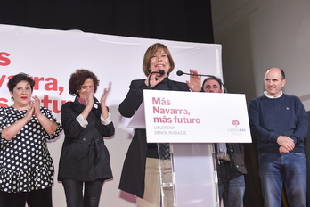 Uxue Barkos y la dirección de Geroa Bai. (Idoia ZABALETA/AFP)