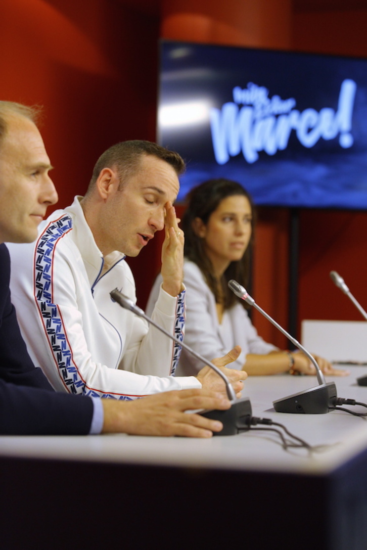 Huertas, emocionado en su despedida. (Endika PORTILLO/FOKU)