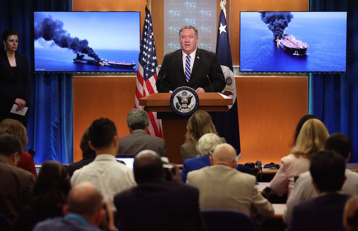Mike Pompeo, durante su breve comparecencia. (WIN MCNAMEE / AFP)