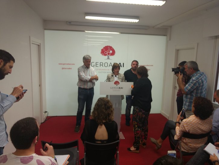 Uxue Barkos, en la rueda de prensa de esta mañana. (Aritz INTXUSTA)