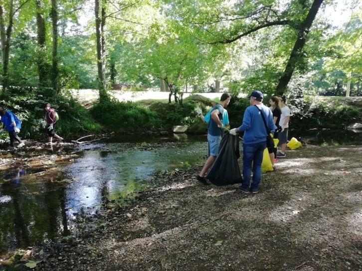 Limpiaron una zona de 500 metros del río Castaños, entre la presa del pantano y el Parque Tellaetxe. (Barakaldo Naturala)